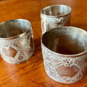 Antique Art Noveau Silverplated Engraved Napkin Rings - 3 pc.